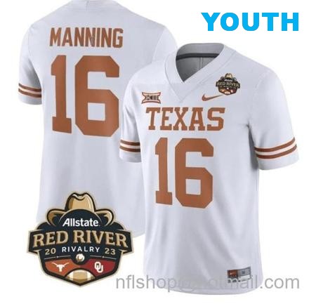 Youth Arch Manning Jersey #16 Texas Longhorn Allstate Red River Vivalry Patch College Football White