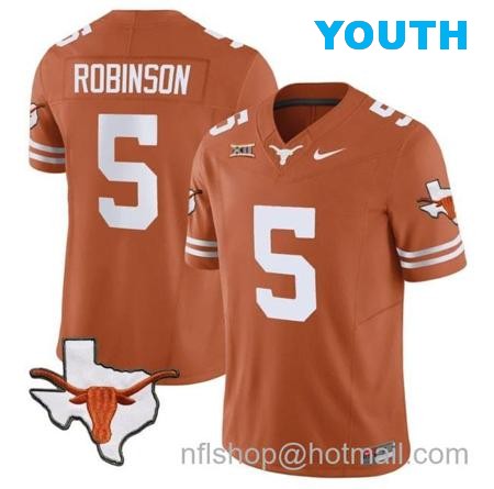 Youth Bijan Robinson Jersey #5 Texas Longhorn Vapor Limited College Football Texas Orange