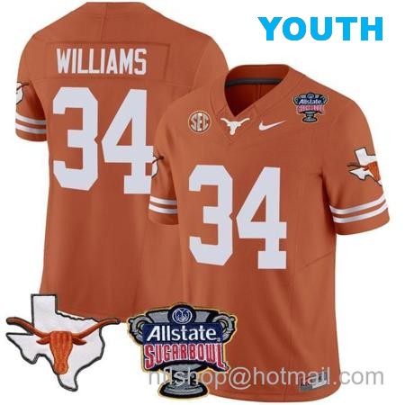 Youth Ricky Williams Jersey #34 Texas Longhorns Sugar Bowl Patch Vapor Football Texas Orange