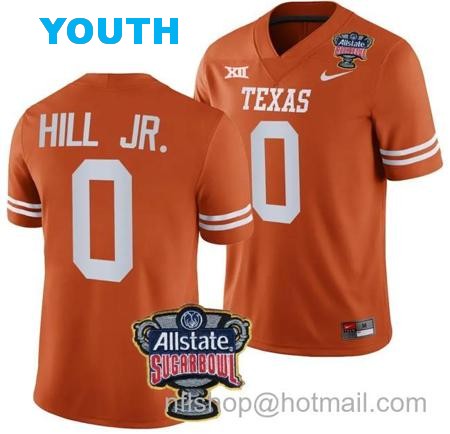 Youth Anthony Hill Jr Jersey #0 Texas Longhorns Allstate Sugar Bowl Patch 2024 College Football Orange