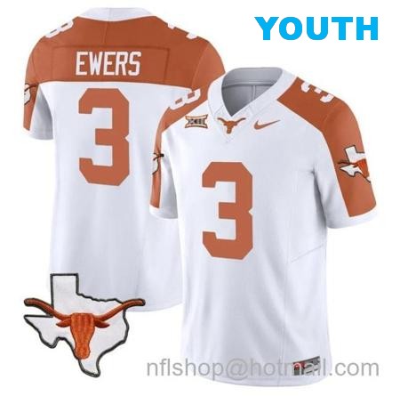 Youth Quinn Ewers Jersey #3 Texas Longhorn Vapor Limited College Football Inverted