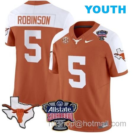 Youth Bijan Robinson Jersey #5 Texas Longhorns Sugar Bowl Patch Vapor Football Texas Orange Alternate