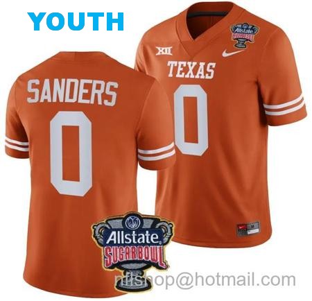 Youth Ja'Tavion Sanders Jersey #0 Texas Longhorns Allstate Sugar Bowl Patch 2024 College Football Orange