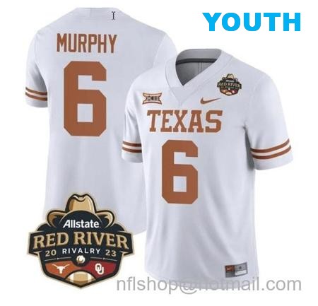 Youth Maalik Murphy Jersey #6 Texas Longhorn Jersey Allstate Red River Vivalry Patch College Football White