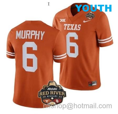 Youth Maalik Murphy Jersey #6 Texas Longhorn Jersey Allstate Red River Vivalry Patch College Football Orange