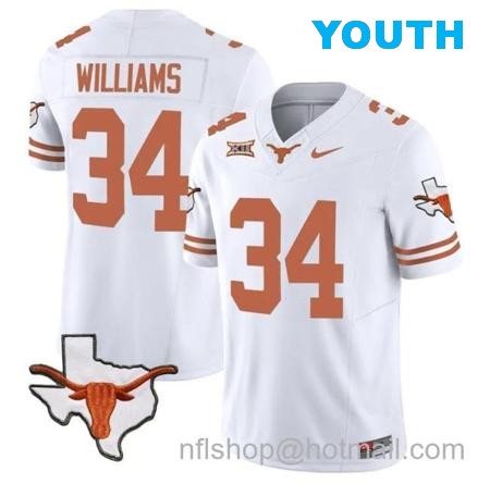 Youth Ricky Williams Jersey #34 Texas Longhorn Vapor Limited College Football White