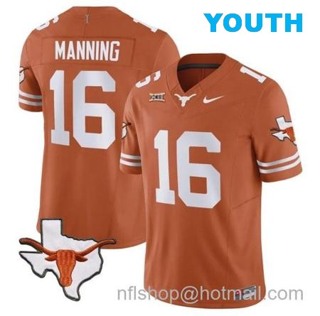 Youth Arch Manning Jersey #16 Texas Longhorn Vapor Limited College Football Texas Orange