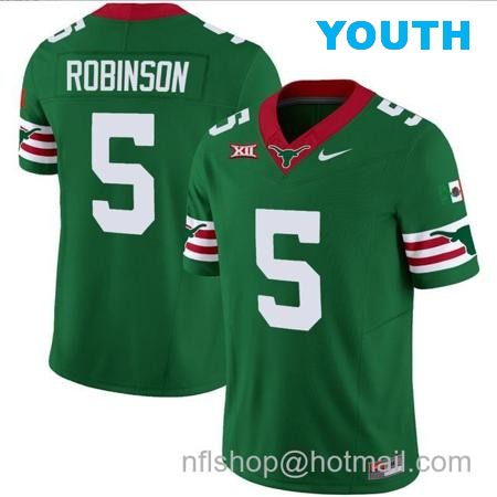 Youth Bijan Robinson Jersey #5 Texas Longhorns Mexico Vapor College Football Green