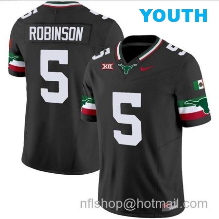 Youth Bijan Robinson Jersey #5 Texas Longhorns Mexico Vapor College Football Black