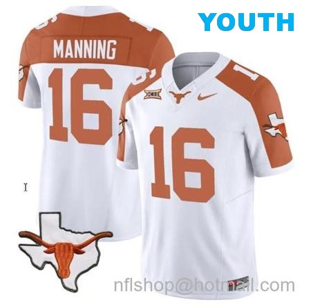 Youth Arch Manning Jersey #16 Texas Longhorn Vapor Limited College Football Inverted