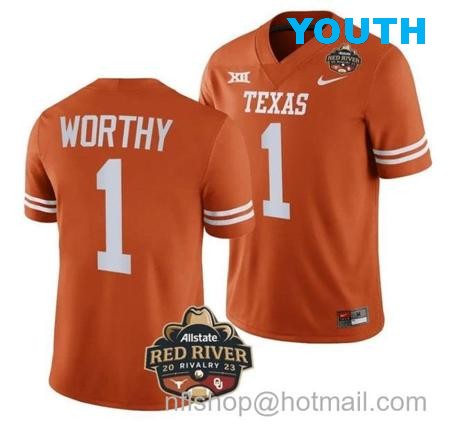 Youth Xavier Worthy Jersey #1 Texas Longhorn Allstate Red River Vivalry Patch College Football Orange