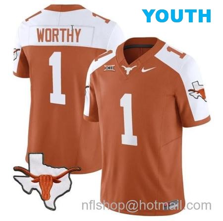 Youth Xavier Worthy Jersey #1 Texas Longhorn Vapor Limited College Football Alternate