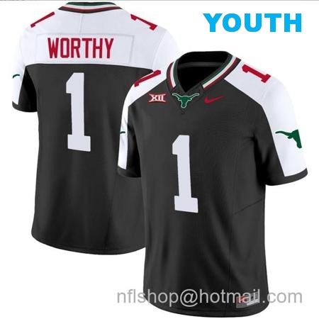 Youth Xavier Worthy Jersey #1 Texas Longhorns Mexico Vapor College Football Black Alternate