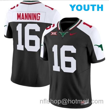 Youth Arch Manning Jersey #16 Texas Longhorns Mexico Vapor College Football Black Alternate