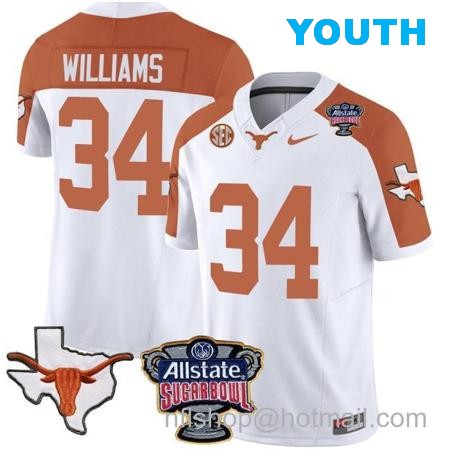 Youth Ricky Williams Jersey #34 Texas Longhorns Sugar Bowl Patch Vapor Football Inverted