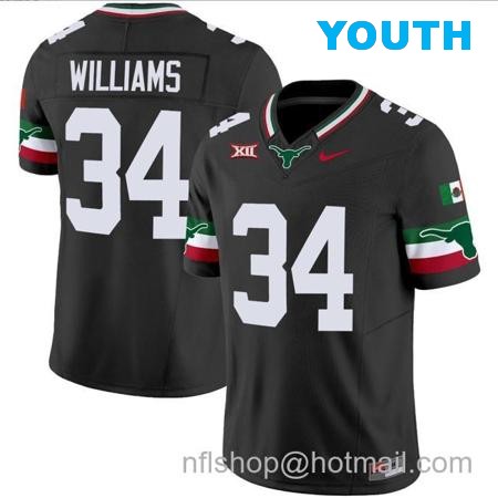 Youth Ricky Williams Jersey #34 Texas Longhorns Mexico Vapor College Football Black