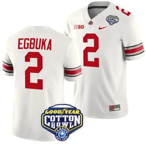 Youth Nike Emeka Egbuka Jersey #2 Ohio State Buckeyes Cotton Bowl Patch 2023 Football White