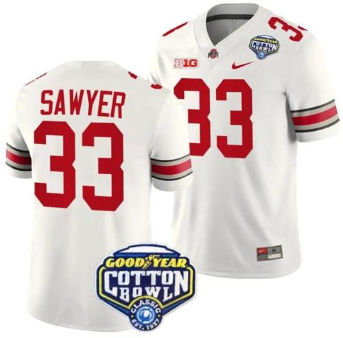 Youth Nike Jack Sawyer Jersey #33 Ohio State Buckeyes Cotton Bowl Patch 2023 Football White