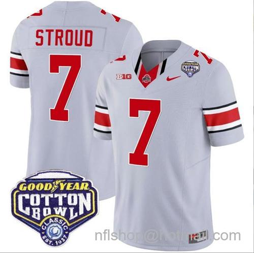 Youth Nike CJ Stroud Jersey #7 Ohio State Buckeyes Cotton Bowl Patch Vapor Football Gray