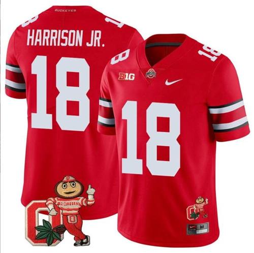 Youth Nike Marvin Harrison Jr Jersey #18 Ohio State Buckeyes Mascot Patch College Football Scarlet