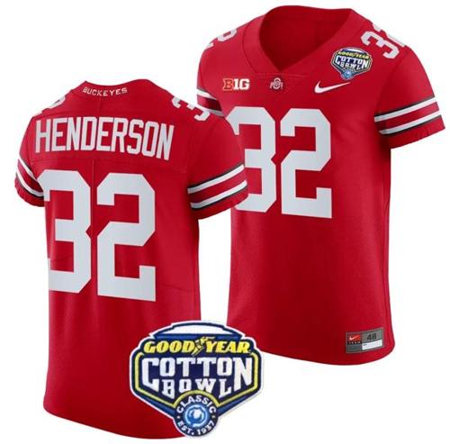 Youth Nike TreVeyon Henderson Jersey #32 Ohio State Buckeyes Cotton Bowl Patch 2023 Football Scarlet