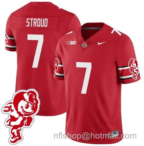 Youth Nike CJ Stroud Jersey #7 Ohio State Buckeyes Football 2023 Stitched Brutus Buckeye Patch Scarlet