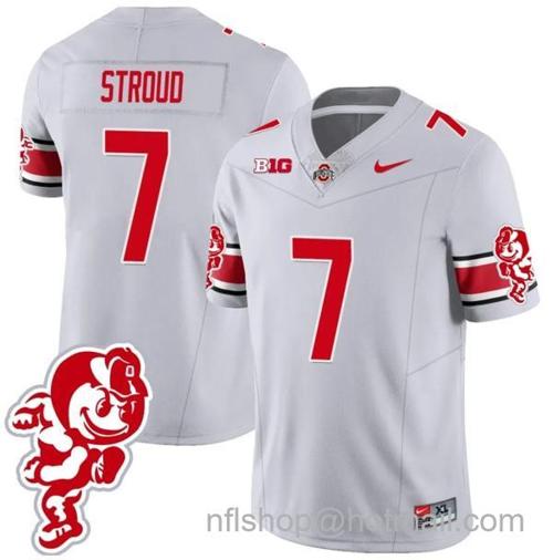 Youth Nike CJ Stroud Jersey #7 Ohio State Buckeyes Football 2023 Stitched Brutus Buckeye Patch Gray