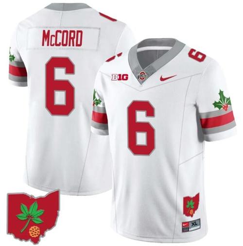 Youth Nike Kyle McCord Jersey #6 Ohio State Buckeyes Football Stitched Ohio Map Patch White Style 2