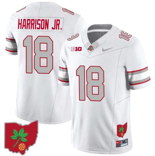 Youth Nike Marvin Harrison Jr Jersey #18 Ohio State Buckeyes Football Stitched Ohio Map Patch White