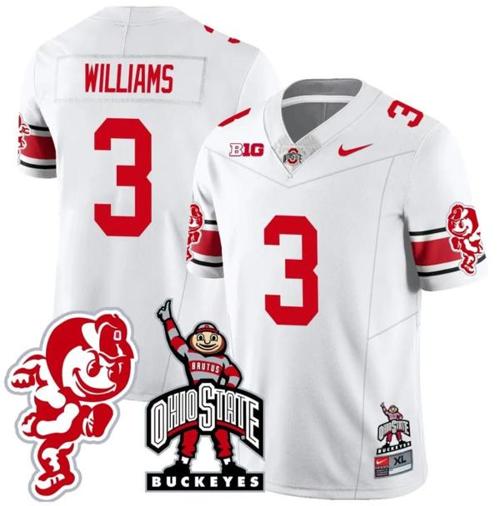 Youth Nike Miyan Williams Jersey #3 Ohio State Buckeyes Football Stitched Brutus Buckeye Patch White