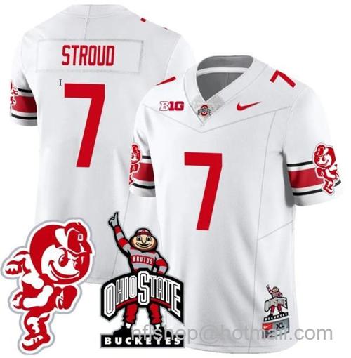 Youth Nike CJ Stroud Jersey #7 Ohio State Buckeyes Football Stitched Brutus Buckeye Patch White