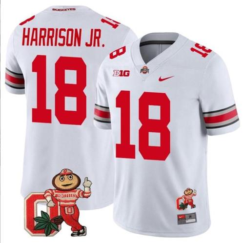 Youth Nike Marvin Harrison Jr Jersey #18 Ohio State Buckeyes Mascot Patch College Football White