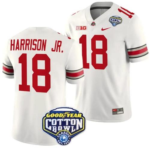 Youth Nike Marvin Harrison Jr Jersey #18 Ohio State Buckeyes Cotton Bowl Patch 2023 Football White