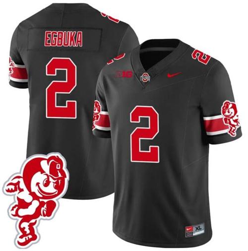 Youth Nike Emeka Egbuka Jersey #2 Ohio State Buckeyes Football 2023 Stitched Brutus Buckeye Patch Black