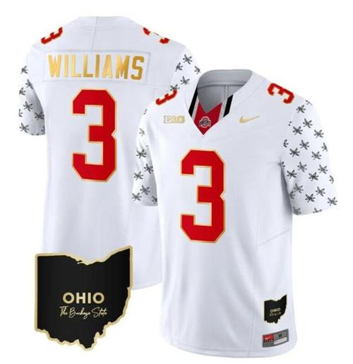 Youth Nike Ohio State Buckeyes Miyan Williams Jersey #3 College Football Stitched Alternate White Gold Trim