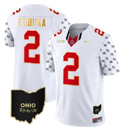 Youth Nike Ohio State Buckeyes Emeka Egbuka Jersey #2 College Football Stitched Alternate White Gold Trim