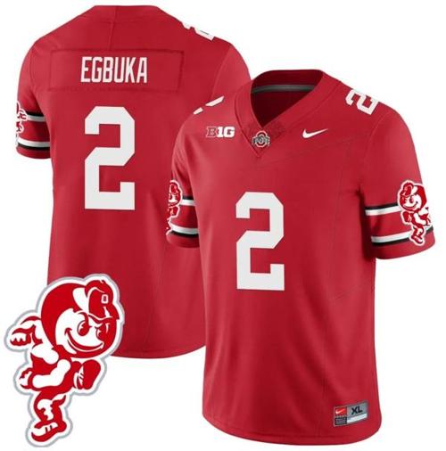 Youth Nike Emeka Egbuka Jersey #2 Ohio State Buckeyes Football 2023 Stitched Brutus Buckeye Patch Scarlet