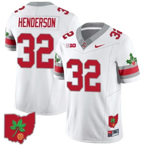 Youth Nike TreVeyon Henderson Jersey #32 Ohio State Buckeyes Football Stitched Ohio Map Patch White Style 2