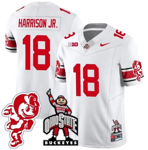 Youth Nike Marvin Harrison Jr Jersey #18 Ohio State Buckeyes Football Stitched Brutus Buckeye Patch White