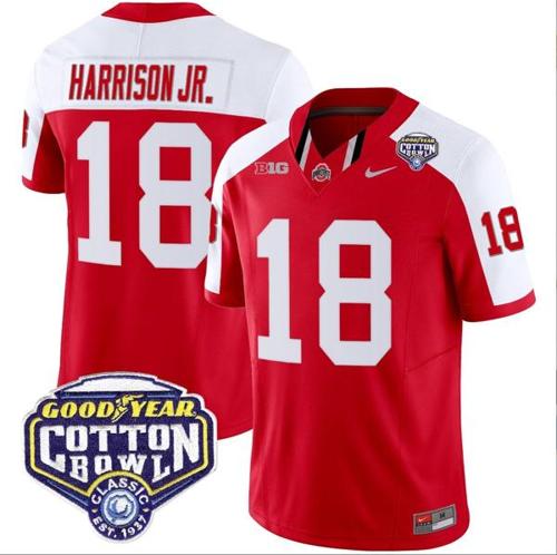 Youth Nike Marvin Harrison Jr Jersey #18 Ohio State Buckeyes Cotton Bowl Patch Vapor Football Red Alternate