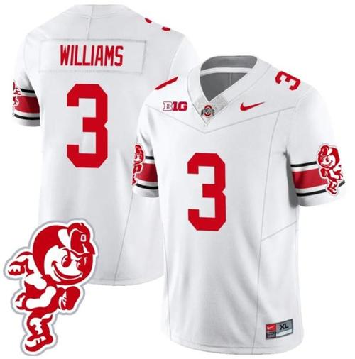 Youth Nike Miyan Williams Jersey #3 Ohio State Buckeyes Football 2023 Stitched Brutus Buckeye Patch White