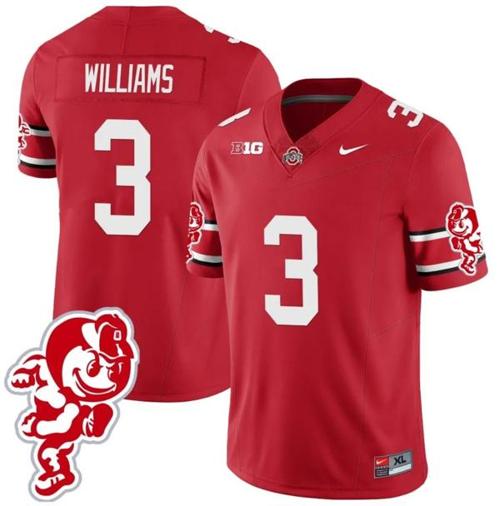 Youth Nike Miyan Williams Jersey #3 Ohio State Buckeyes Football 2023 Stitched Brutus Buckeye Patch Scarlet