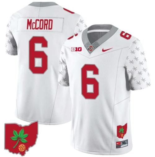 Youth Nike Kyle McCord Jersey #6 Ohio State Buckeyes Football Stitched Ohio Map Patch White Special Style 2