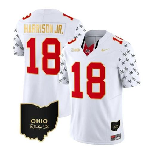 Youth Nike Ohio State Buckeyes Marvin Harrison Jr Jersey #18 College Football Stitched Alternate White Gold Trim