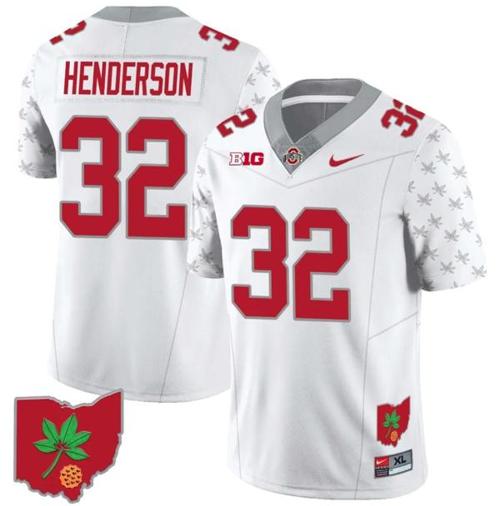 Youth Nike TreVeyon Henderson Jersey #32 Ohio State Buckeyes Football Stitched Ohio Map Patch White Special Style 2