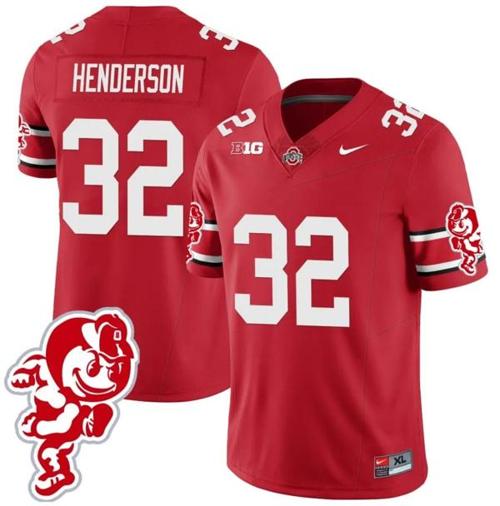 Youth Nike TreVeyon Henderson Jersey #32 Ohio State Buckeyes Football 2023 Stitched Brutus Buckeye Patch Scarlet