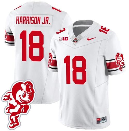 Youth Nike Marvin Harrison Jr Jersey #18 Ohio State Buckeyes Football 2023 Stitched Brutus Buckeye Patch White