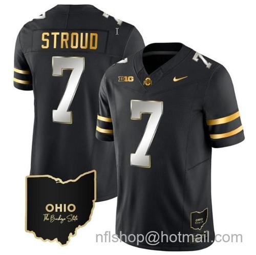 Youth Nike CJ Stroud Jersey #7 Ohio State Buckeyes College Football Stitched Vapor Limited Gold Ohio Patch Black Limited