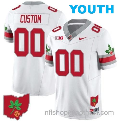 Youth Nike Custom Ohio State Buckeyes Jersey Name and Number Football Stitched Ohio Map Style 2 White