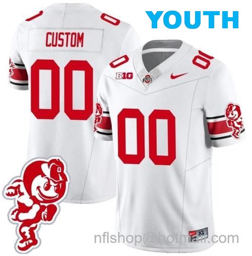 Youth Nike Custom Ohio State Buckeyes Jersey Name and Number Football Stitched Brutus Buckeye Patch Style 1 White